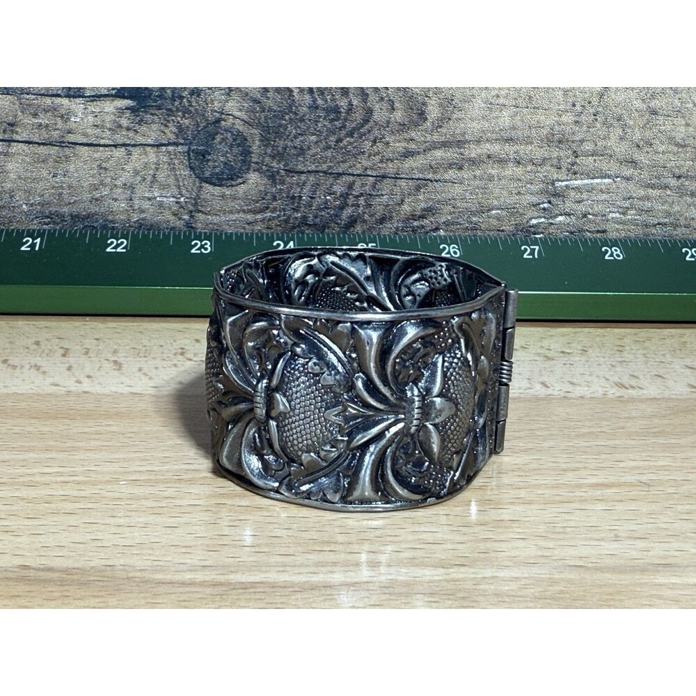 Unique Vintage Silvertone Art Nouveau Bracelet Repousse  Renaissance Rustic
